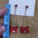 Red and Gold Drop Purse Earrings Photo 4