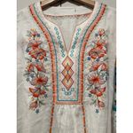 John Mark  Floral Embroidered Patchwork Linen Top XL Boho Colorful Artsy Photo 3