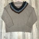 Earthbound EarthBeauty Boutique camel black Ruffle sweater sz Large. Photo 3