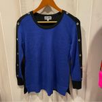 JM Collection Cute soft classic colorblock blue black button shoulder sweater coastal cozy Photo 6