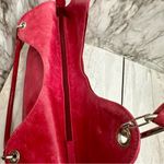 Plinio Visona  Vibrant Pink Leather Shoulder Bag Red Suede Panel Large Hobo Photo 13