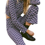 ZARA Kick Flare Crop Pants Purple Geometric Print Retro Style Extra Large XL Photo 0