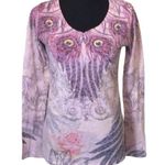 American Age Sparkly Burn out Tee with peacock feathers size M Photo 0