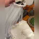 Embroidered Forever Yours White Satin Bridal Gown W/ Veil & Ring Pillow s10 Size 10 Photo 6