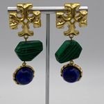 Tory Burch  Roxanne double drop earrings with green malachite and resin. New Photo 0