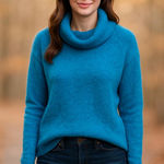 Loft  Women’s Blue Cowl Neck Pullover Sweater Size XS Long Sleeve Cozy Knit Comfy Photo 0