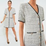 Pomander Place White Tweed Josephine Mini Dress with Gold Button Detail Black Size M Photo 2