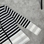 St. John  Wool Blend Striped Cardigan Sweater V-Neck Longsleeve in Ivory Black S Photo 5