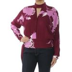Free People  Small Top Burgundy‎ Floral Mock Neck Long Sleeve Choker V Neck 1043 Photo 2