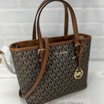 Michael Kors Brown Gold Metallic Print Top Zip Tote Bag Photo 1