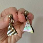 Triangle Dangle Abalone Clip On Earrings Vintage “Lusera” Brown Neutral Beachy Jewelry Green Photo 9