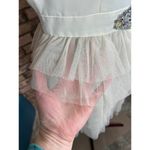 Adrianna Papell dress strapless formal cream jeweled sheer tired skirt Photo 3