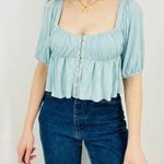 Urban Outfitters  baby blue ditsy peplum milkmaid top size M Photo 2