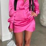 ZARA Valentine’s satin effect pink long sleeve wrap mini dress Photo 4