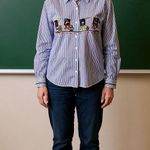 Karen Scott  Vintage Teacher Striped Embroidered Button-Up Shirt Blue/White Large Photo 1