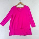 Michael Kors Hot Pink Tunic Top Sheer Hem 3/4 Sleeves Women Size M Boho Barbie Size M Photo 1