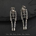 Girl Skeleton W/ Bow Silver Tone Pierced Earrings NEW! Photo 1