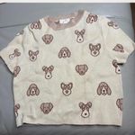 Debut  Cute Dog Print Cream Cropped Sweater short sleeve size small Photo 1