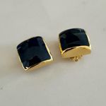 Vintage 80s M.Jent Gold & Navy Enamel Square Fashion Clip Photo 5