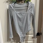 SheIn Long sleeve square neck black and white striped top Photo 1