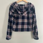 Garage  Cropped Hooded Flannel Blue Pink Plaid Casual Streetwear Small Photo 3