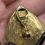 Monet Vintage Signed Gold Tone Black Acrylic Clip On Earrings Statement Classic Photo 4