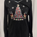 Quacker Factory  Holiday Elegance Black Christmas Tree Rhinestone Top Photo 0