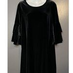 Green Envelope Dress Womens Medium Black Velvet Ruffle Sleeve Tunic Party Photo 0