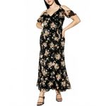 Old Navy The Occasion Off-Shoulder Ruffle Chiffon Maxi Dress  Black Floral Size 8 Photo 5