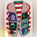 Festive Ugly Christmas Sweater Red Green Holiday Cardigan Candy Canes Size S Photo 2
