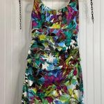 Suzi Chin Multicolor Leaf Print Ruched Mini Bodycon Dress Womens Size 10 Photo 0