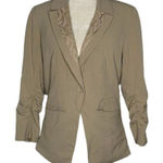 Studio JPR One Button Blazer Jacket M Beige Lace Collar Ruched Sleeves Pockets Tan Size M Photo 0