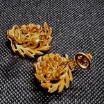 Trifari Vintage Crown  Gold Tone Wheat Ears Leaf & Pearl Clip-On Earrings Mint Photo 2