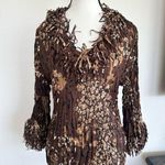 Agora Brown Tan Ruched Ruffled Blouse Size M Photo 0