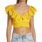 Alice + Olivia  Bleeker Yellow Ruffled Eyelet Lace Crop Top Photo 8