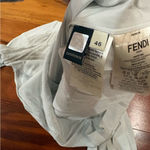 Fendi Size 46 Women Poplin Top Heron Blue Flowers 1450 Retail Brand New Photo 4