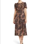AFRM Jamie Print Open Back‎ Short Sleeve Dress, Brown/Black Animal, Small, NWT Black Photo 4