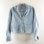 Banana Republic  The Long Sleeve Cropped Boxy Fit Denim Chambray Button Up Shirt Photo 3