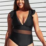 Cupshe 🏷️ Black Ruffle Plunge Neck Plus Size Swimsuit Black Size 0X Photo 1