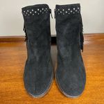 Lucky Brand Kaarina Fringe Suede Leather Ankle Boot Bootie Black Western Size 7 Photo 1