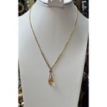 Gold Rhinestone Necklace With Amber Crystal Drop Pendant Photo 1