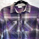 Columbia  Shirt Womens Medium Purple Gray Plaid Button Front Long Sleeve Lined Photo 1