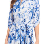 Calvin Klein NWOT  Blue Tie Dye Silk Belted Mini Shirt Dress M Photo 0
