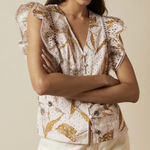 Ted Baker  Womens Adaale Blouse Light Pink Leaf Button Ruffle Sleeve Eyelet 2/US6 Photo 0