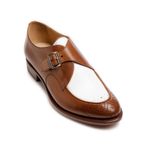 THE OFFICE OF ANGELA SCOTT Mr. Georgie White & Cognac Leather Women's Monkstrap Brown Size 7.5 Photo 1