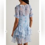 Revolve SALONI Thea Ruffled Floral Print Silk Crepon Mini Dress in Blue Sz‎ S Photo 1