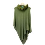 NWT La Marey 100% Cashmere Poncho Sweater Faux Fur Trim One Size Olive Green NEW Photo 3