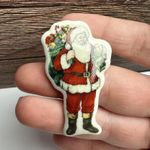 Spode Santa With Present Sack Christmas Porcelain Brooch Pin Holiday Photo 4