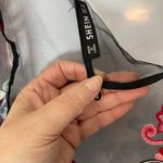 SheIn Embroidered sheer 3/4 sleeve top in black and multi-coloured hues XS Photo 2