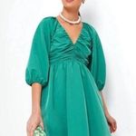 NEW Tuckernuck Hyacinth House Genevieve Ruched Puff Sleeve Mini Dress im Emerald Green Size XS Photo 0